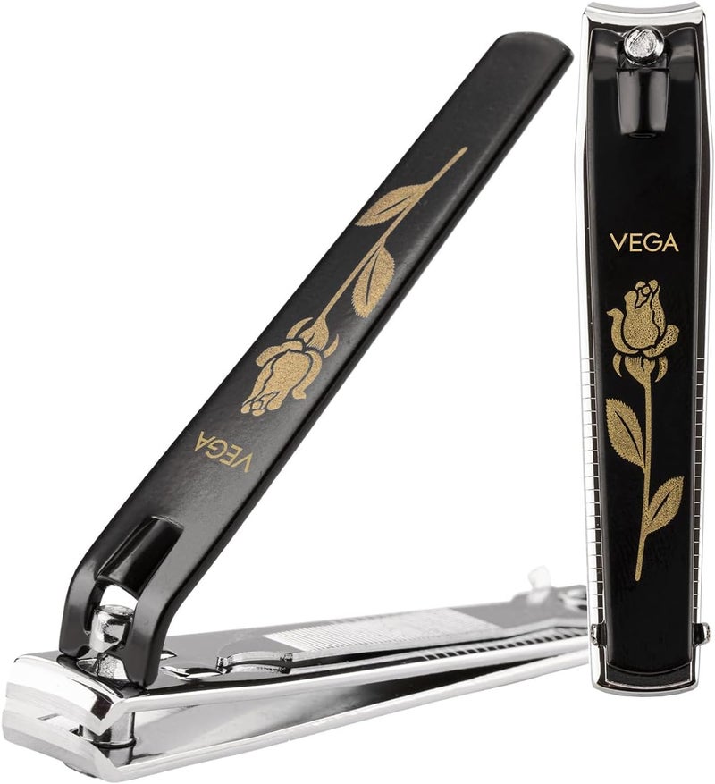 Vega Large Nail Clipper, Black with Rose Design - Image 1